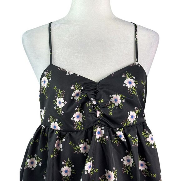 Free People NWT $128 In A Bubble Mini Dress in Black Cottagecore Floral Size M - Picture 4 of 10